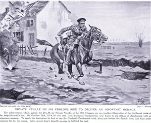 Il soldato Neville premiato con la DCM per la sua pericolosa corsa per consegnare un messaggio importante a Ypres, ottobre 1914